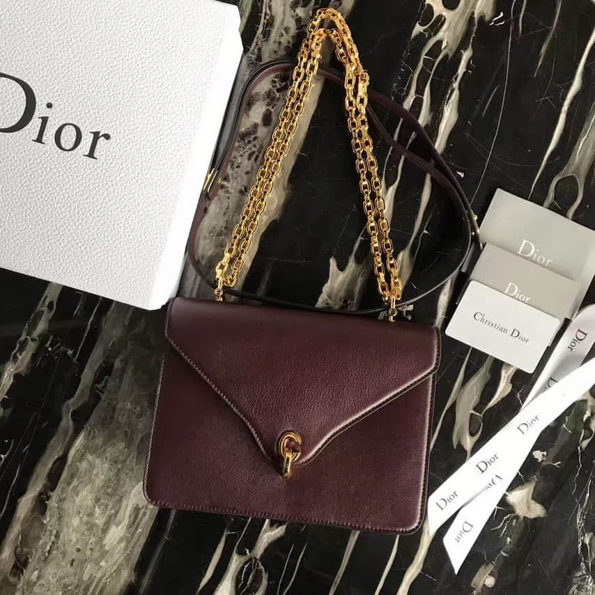 Dior/迪奥 Addict信封款CD扣酒红色链条包
