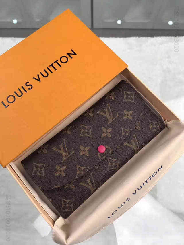 LV 老花色拼热辣粉EMILIE女士长款豆豆钱夹 M41943