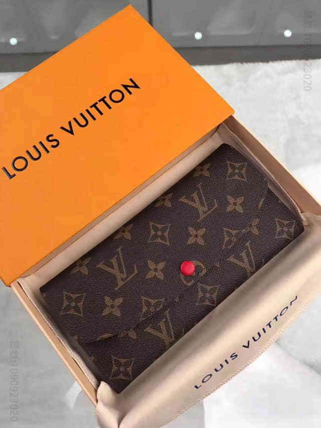 LV 老花色拼大红EMILIE女士长款豆豆钱夹 M60697