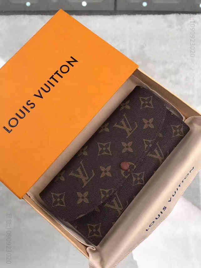 LV 老花色拼咖啡EMILIE女士长款豆豆钱夹 M60697