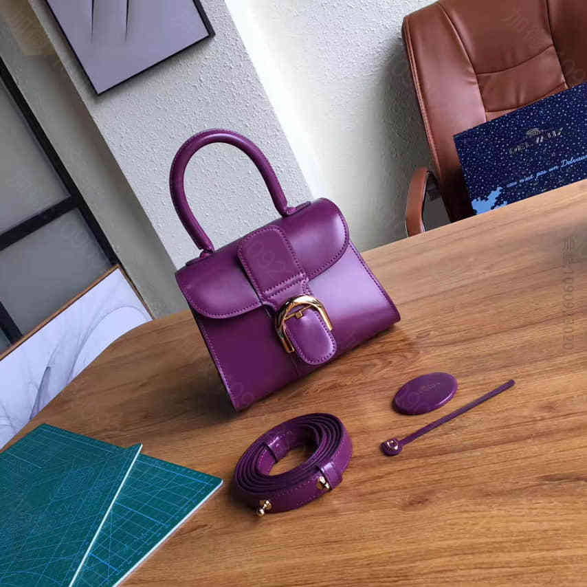 德尔沃Delvaux brilliant玫紫色金扣BOX小牛皮手提包 20C...