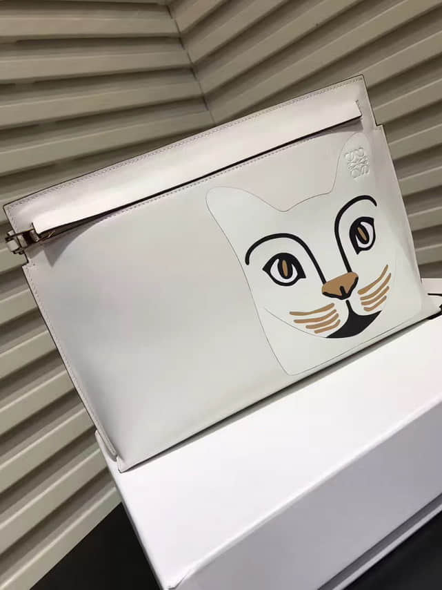 LOEWE/罗意威 猫脸图案T-Pouch 手拿包 125.30BK05白色