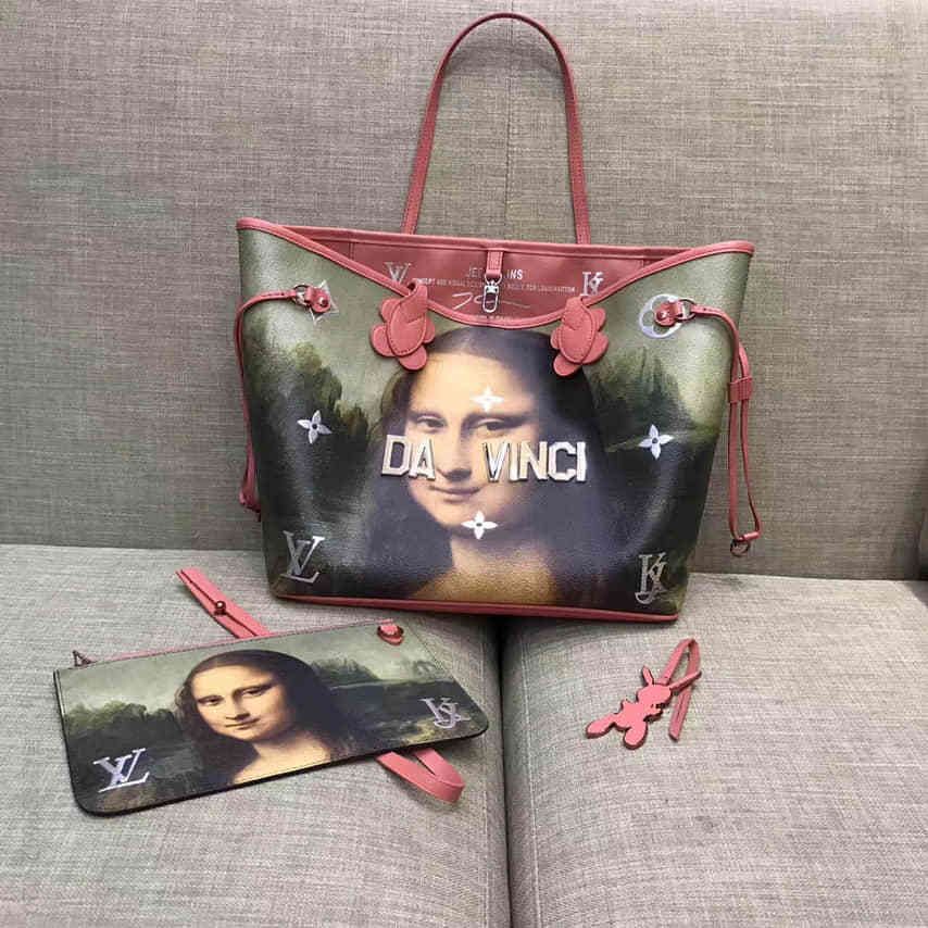 LV 大师系列 美人粉涂鸦彩绘图案 NEVERFULL 中号购物袋 M43373