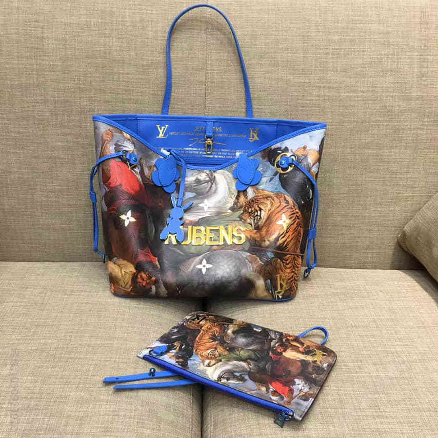 LV 大师系列 蓝色涂鸦彩绘图案 NEVERFULL 中号购物袋 M43317