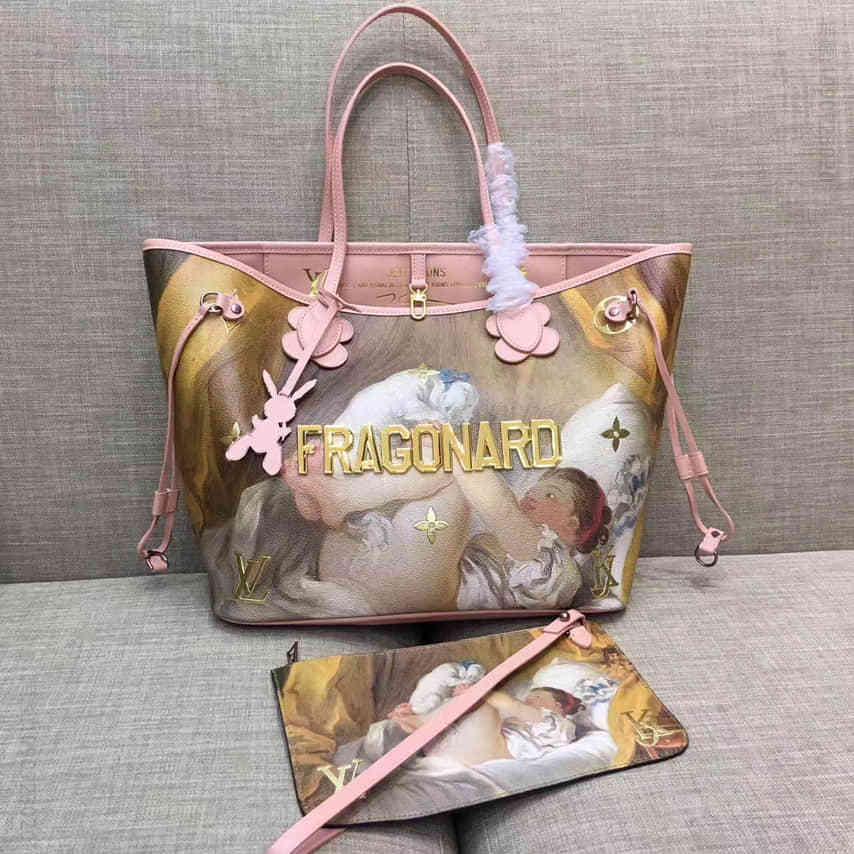 LV 大师系列 芭蕾粉涂鸦彩绘图案 NEVERFULL 中号购物袋 M43319