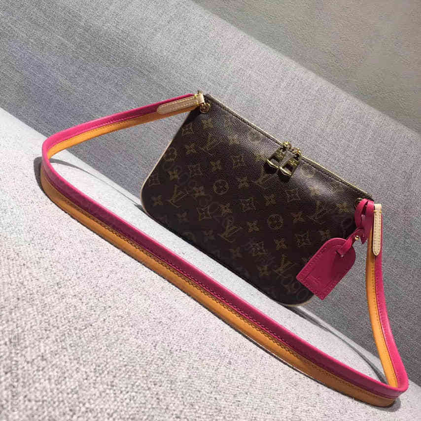 LV LORETTE 手袋 拼色肩背带 老花皮双拉链小包 单肩背斜挎包 M4...