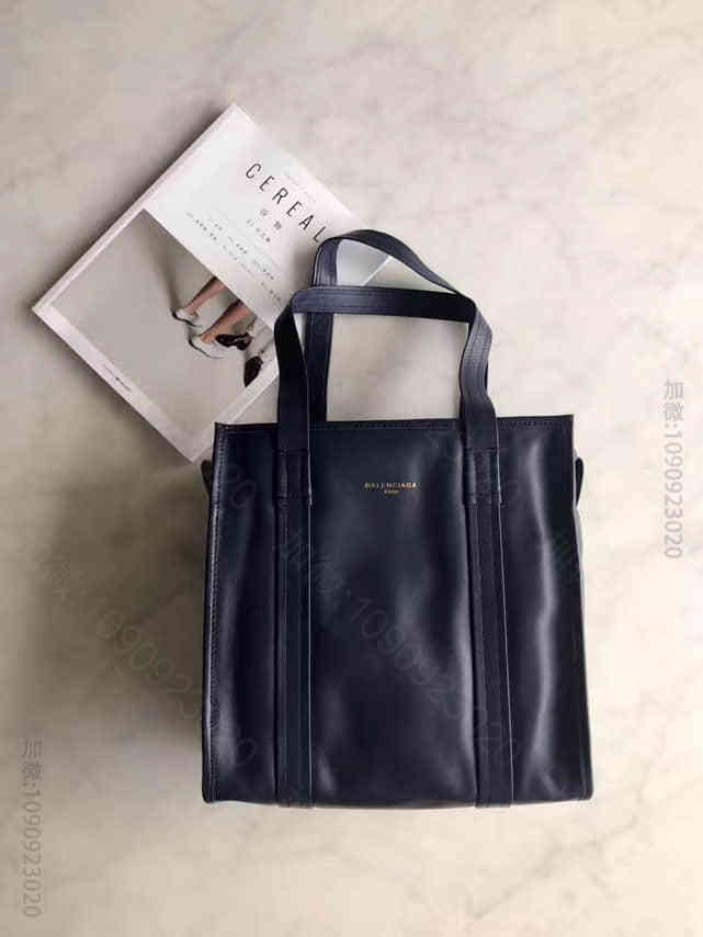 巴黎世家/Balenciaga Bazar羊皮购物袋 藏蓝色