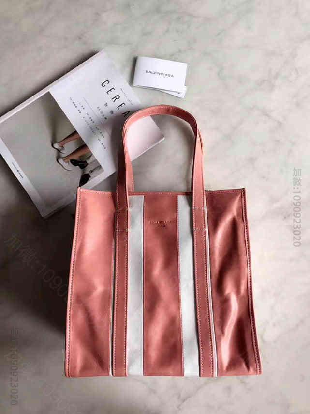 巴黎世家/Balenciaga 条纹拼色 Bazar 香油蜡牛皮中号购物袋