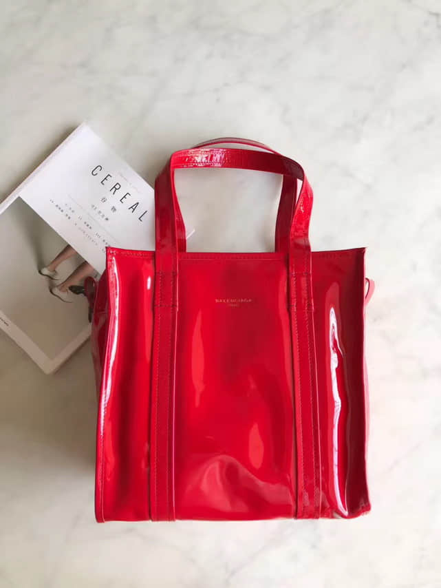 巴黎世家/Balenciaga Bazar 红色漆面皮中号购物袋