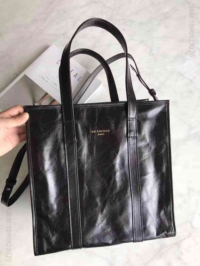 原版巴黎世家女士购物包 巴黎世家女士购物包 巴黎世家/Balenciaga Bazar 黑色香油蜡牛皮中号购物袋 