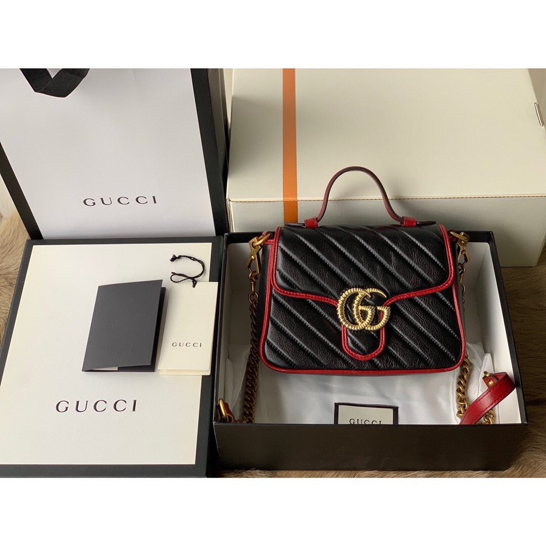 高仿古驰女士手提包 古驰女士手提包 Gucci GG Marmont mini top handle bag 583571 0OLFX 8277 