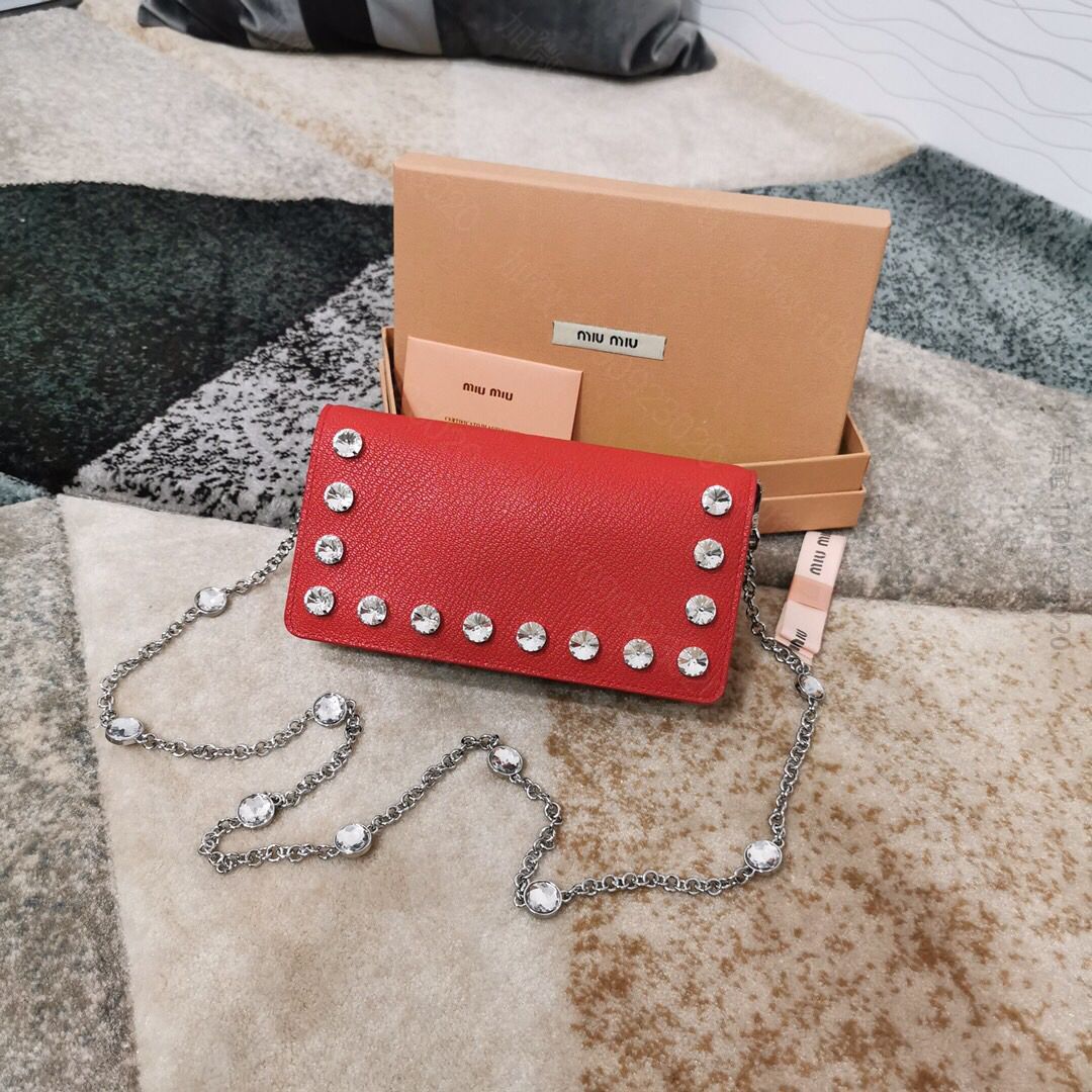 MIUMIU缪缪顶级进口山羊皮施华洛世奇水钻装饰链条包5DH044
