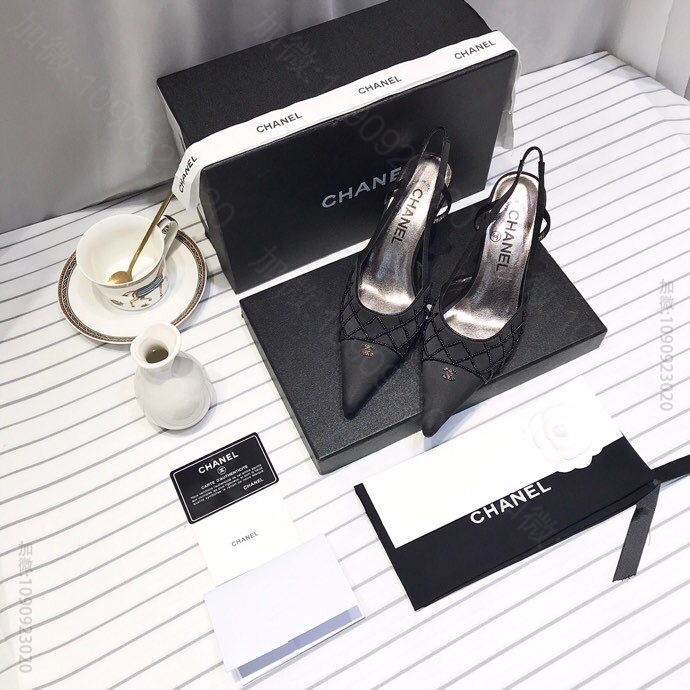 chanel香奈儿 Vintave中古款钻饰尖头后系带高跟凉鞋小香珍珠鞋