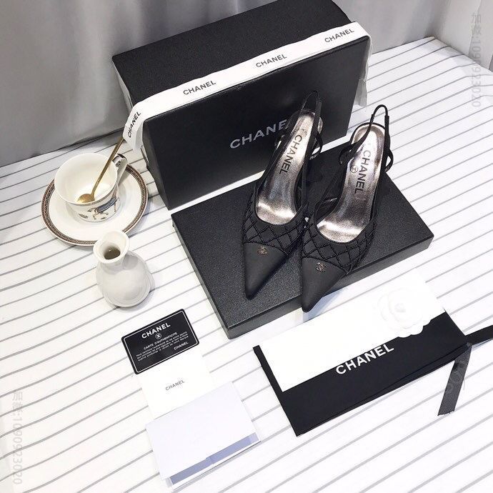 chanel香奈儿 Vintave中古款钻饰尖头后系带高跟凉鞋小香珍珠鞋