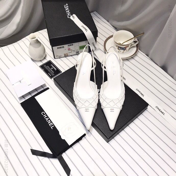 chanel香奈儿 Vintave中古款钻饰尖头后系带高跟凉鞋小香珍珠鞋