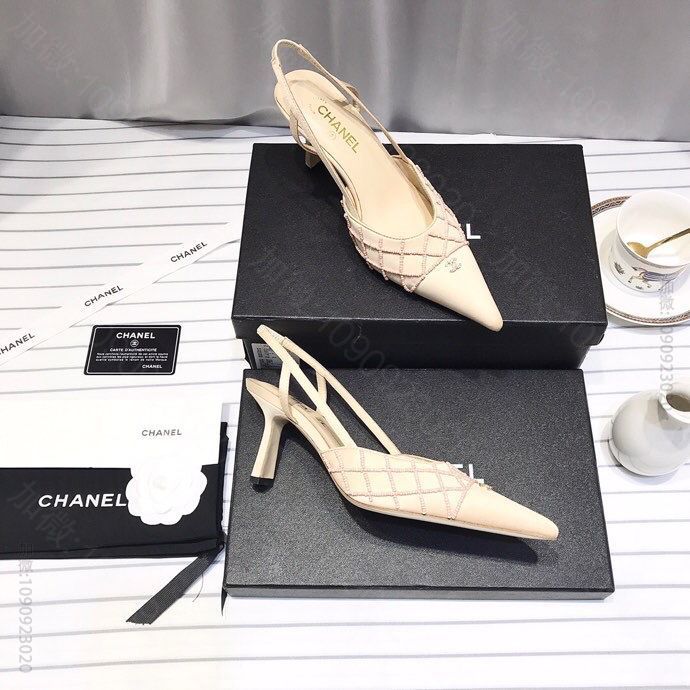 chanel香奈儿 Vintave中古款钻饰尖头后系带高跟凉鞋小香珍珠鞋