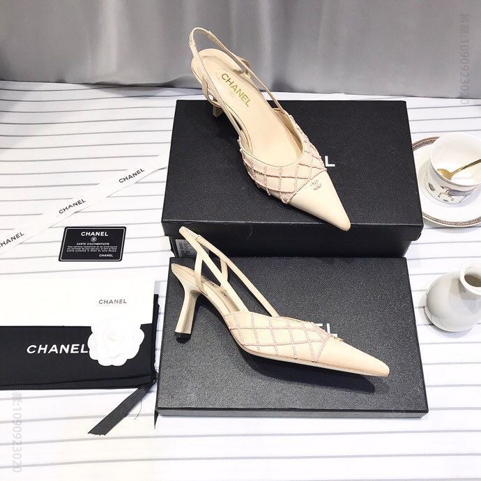 chanel香奈儿 Vintave中古款钻饰尖头后系带高跟凉鞋小香珍珠鞋