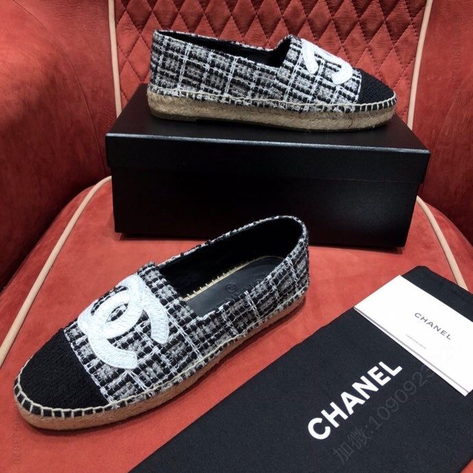 chanel香奈儿 纯棉涤纶面料黑灰白色系编织渔夫鞋