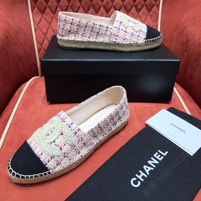 chanel香奈儿 纯棉涤纶面料黑灰白色系编织渔夫鞋