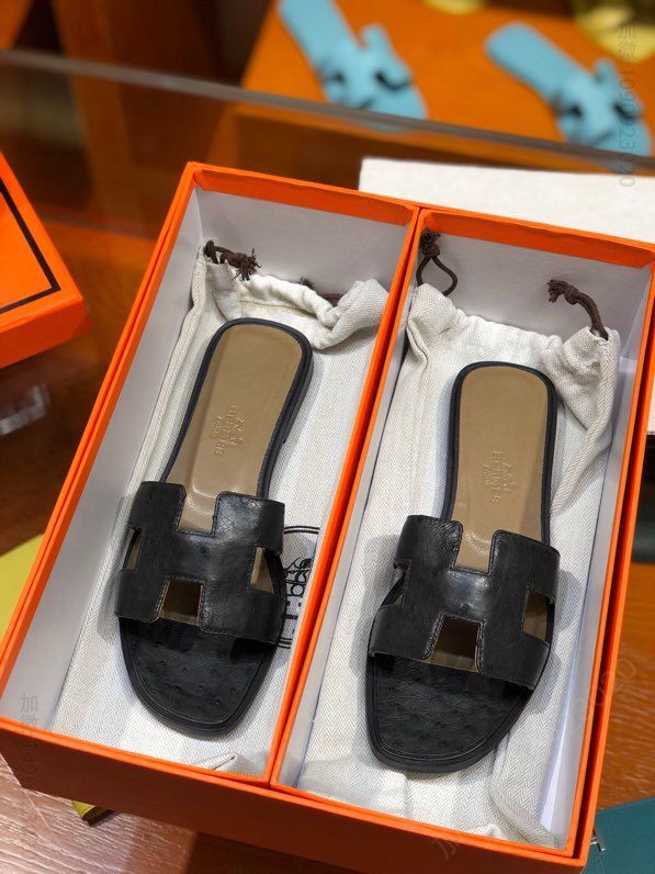 【HERMES】爱马仕 意大利进口高密度真皮大底鸵鸟皮拖鞋