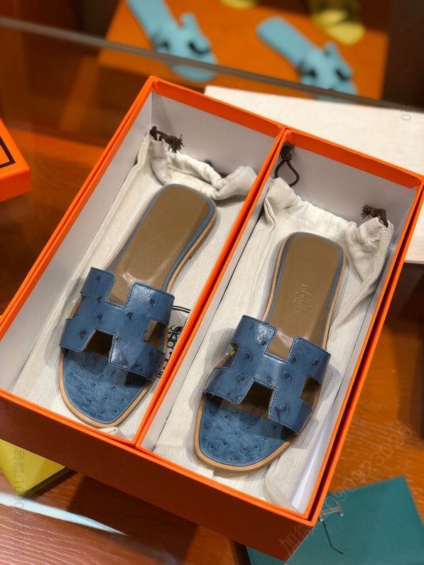 【HERMES】爱马仕 意大利进口高密度真皮大底鸵鸟皮拖鞋