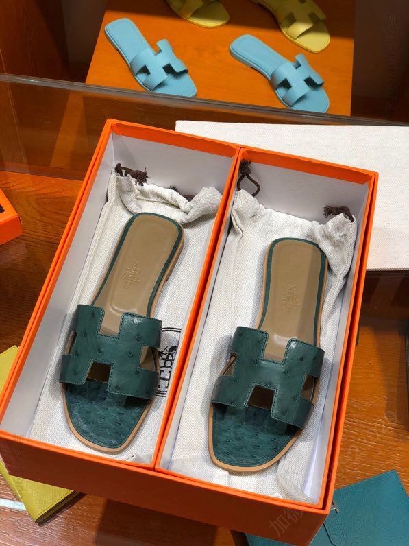 【HERMES】爱马仕 意大利进口高密度真皮大底鸵鸟皮拖鞋