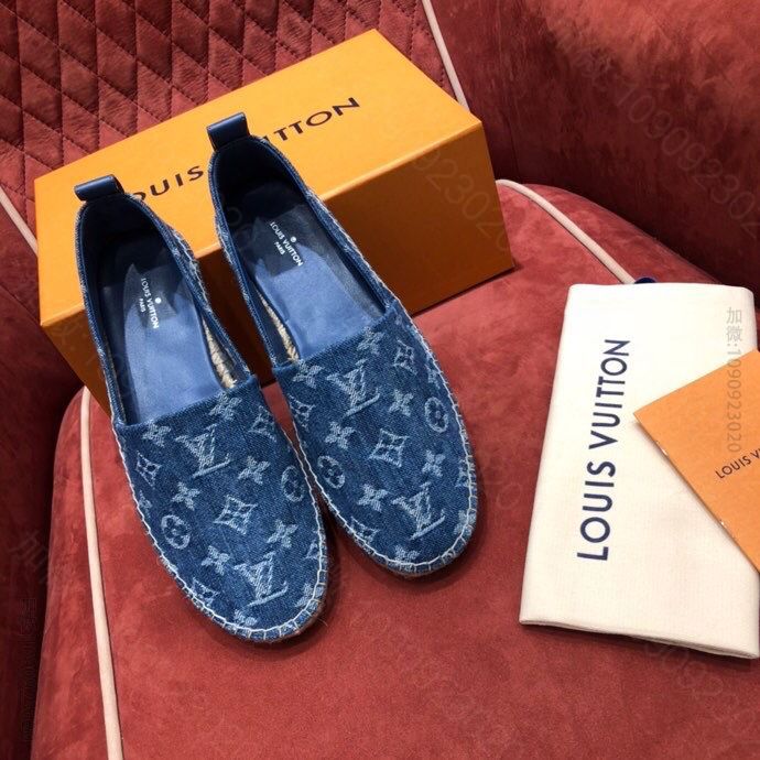 LV/路易威登 水洗牛仔蓝_暗纹logo刺绣渔夫鞋
