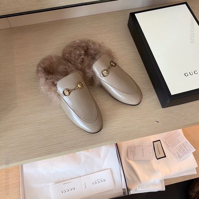 gucci古驰 G家 2023专柜同步最新款女士真皮大底毛拖鞋