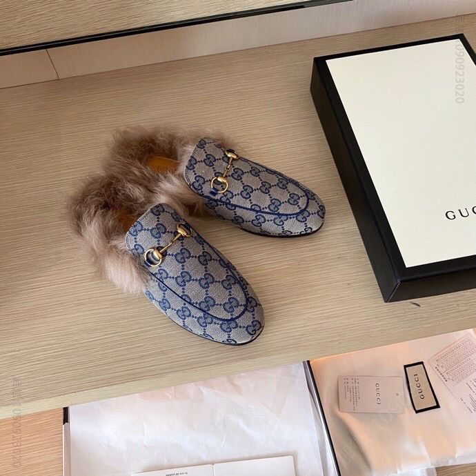 gucci古驰 G家 2023专柜同步最新款女士真皮大底毛拖鞋