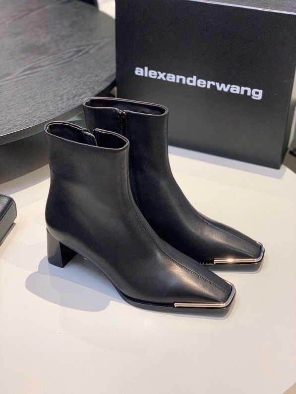 Alexande# wang 亚历山大.王 亮面的黑色皮革制成“Mascha” 踝靴