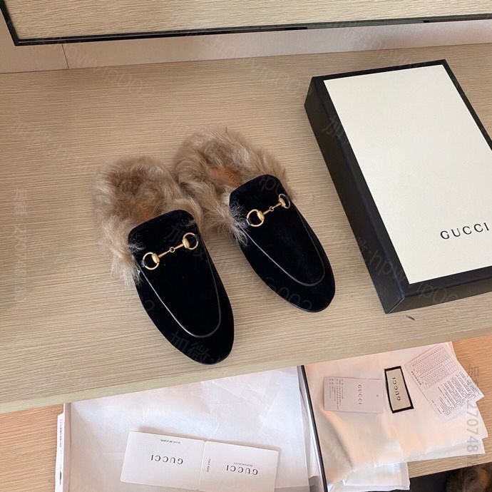 原版古奇女士拖鞋 gucci古驰 G家 2023专柜同步最新款女士真皮大底毛拖鞋 古奇女士拖鞋 