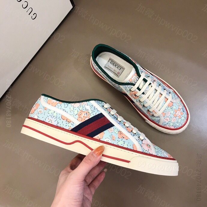 Gucci古驰 G家 Tennis 1977系列 情侣GG运动帆布鞋 古驰女款平板鞋 