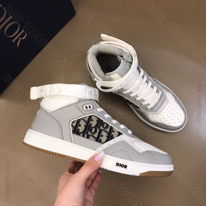 Dior迪奥 黑色光滑牛皮革情侣高帮B27休闲运动鞋