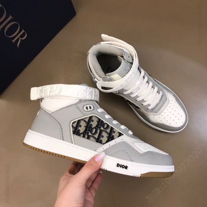 Dior迪奥 黑色光滑牛皮革情侣高帮B27休闲运动鞋