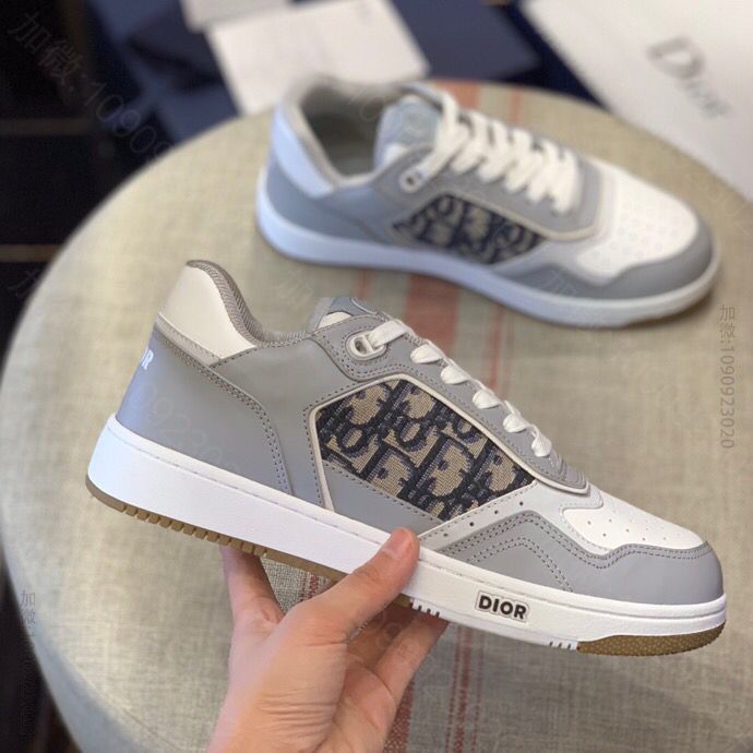 Dior迪奥 白色和灰色光滑牛皮革精心制作男女款高帮运动鞋