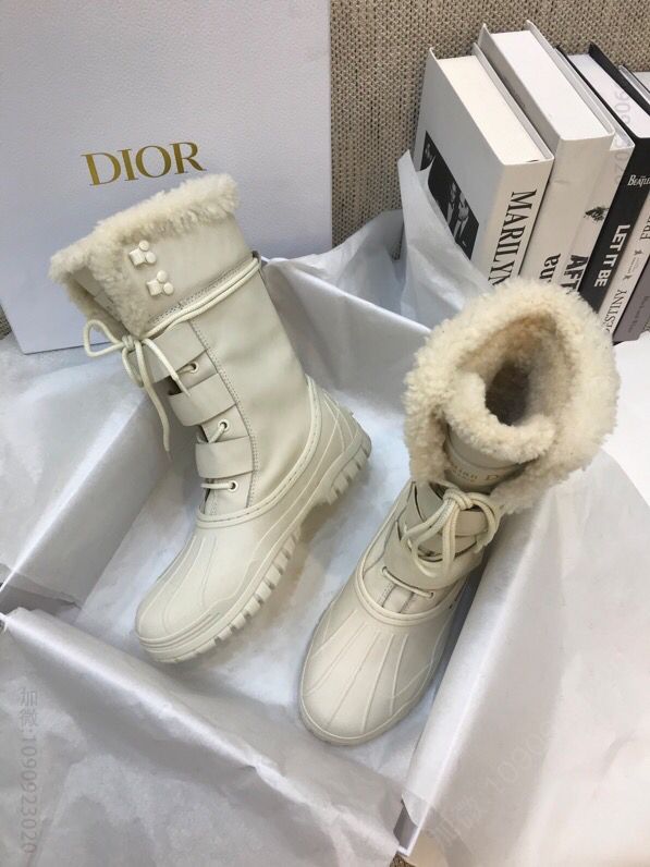 dior迪奥 2023秋冬最新 毛毛系带高筒靴