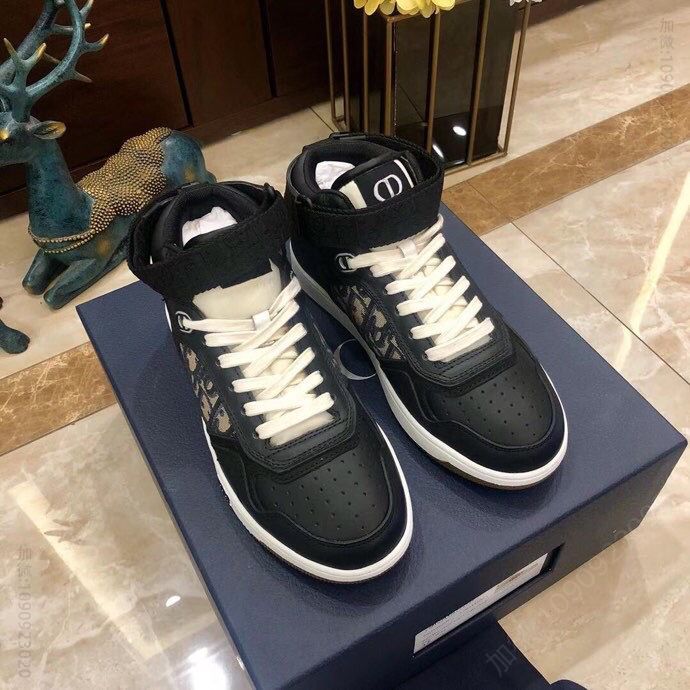 dior迪奥 灰色和白色光滑牛皮革情侣高帮B27休闲运动鞋