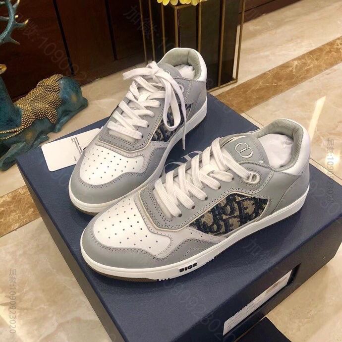 Dior迪奥 灰色和白色光滑牛皮革情侣低帮B27休闲运动鞋