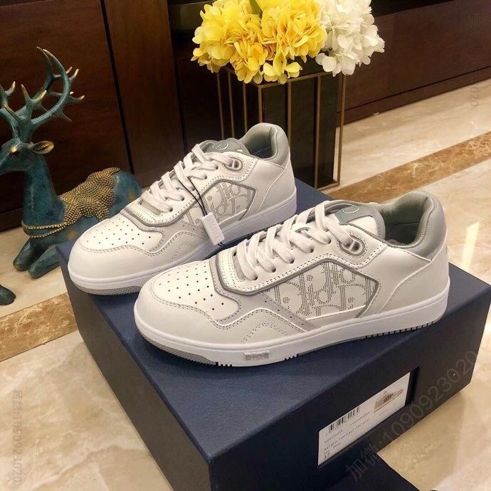 Dior迪奥 灰色和白色光滑牛皮革情侣低帮B27休闲运动鞋