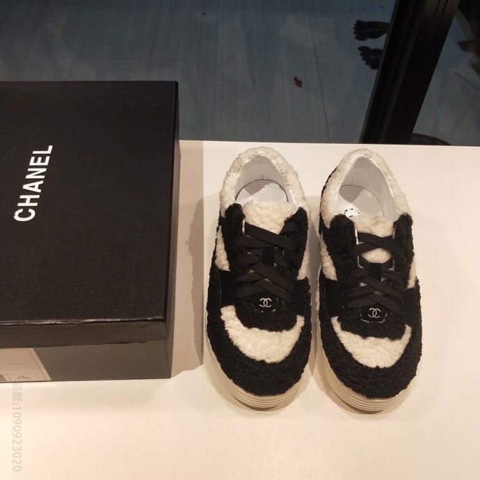 CHANEL 香奈儿 全羊羔毛 羊皮内里羊毛鞋 熊猫拼色板鞋