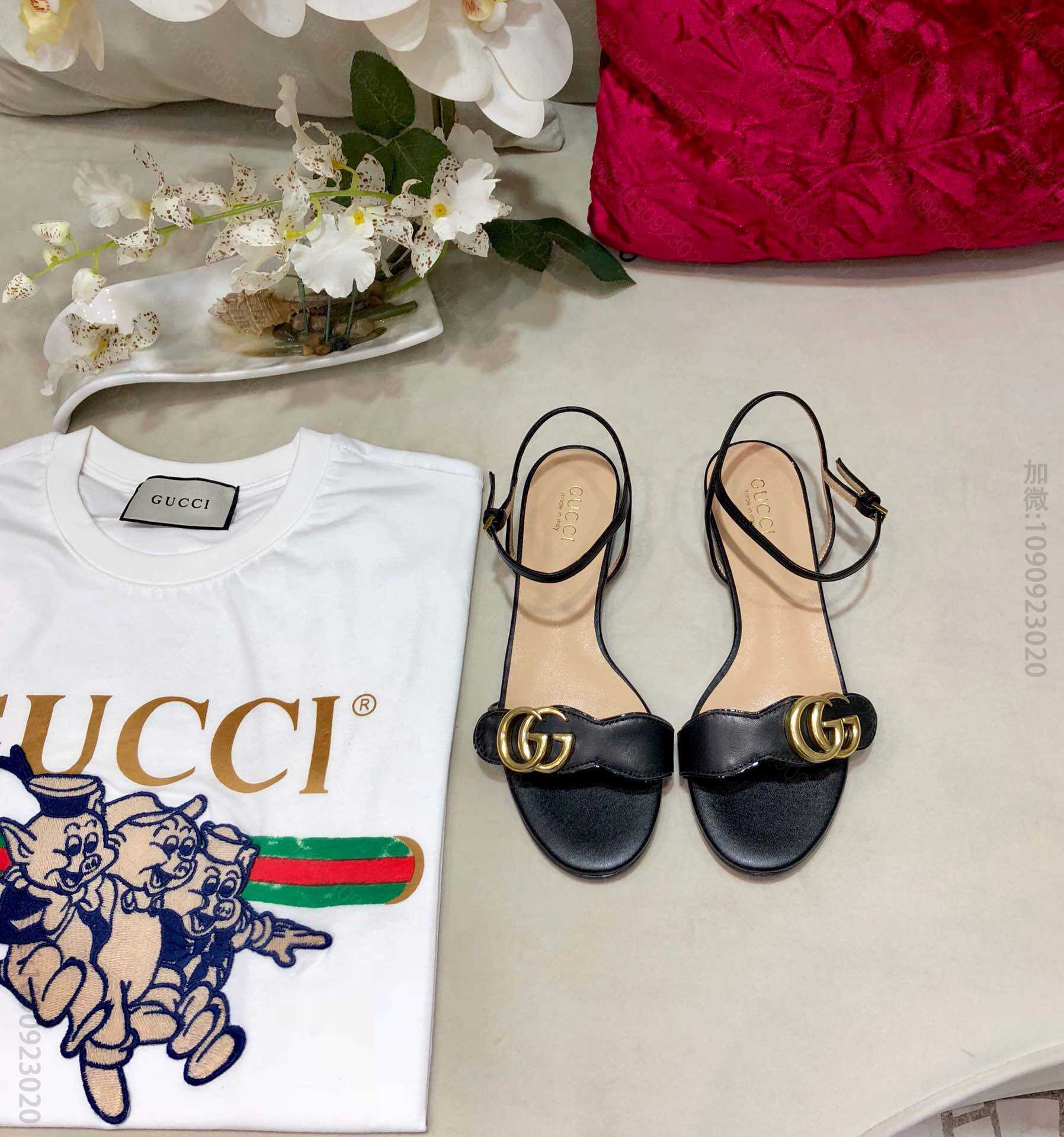 Gucci古驰 市场高端版本 面料、内里、中大底全真皮女士凉鞋