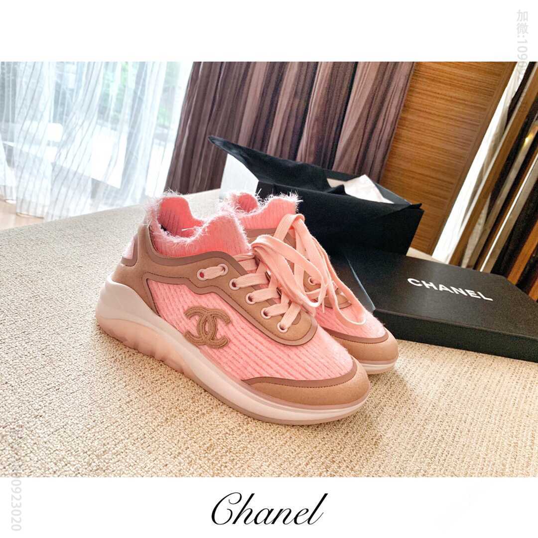chanel香奈儿 小香新款双C Logo色彩拼接 空气感轻便羊毛运动跑鞋