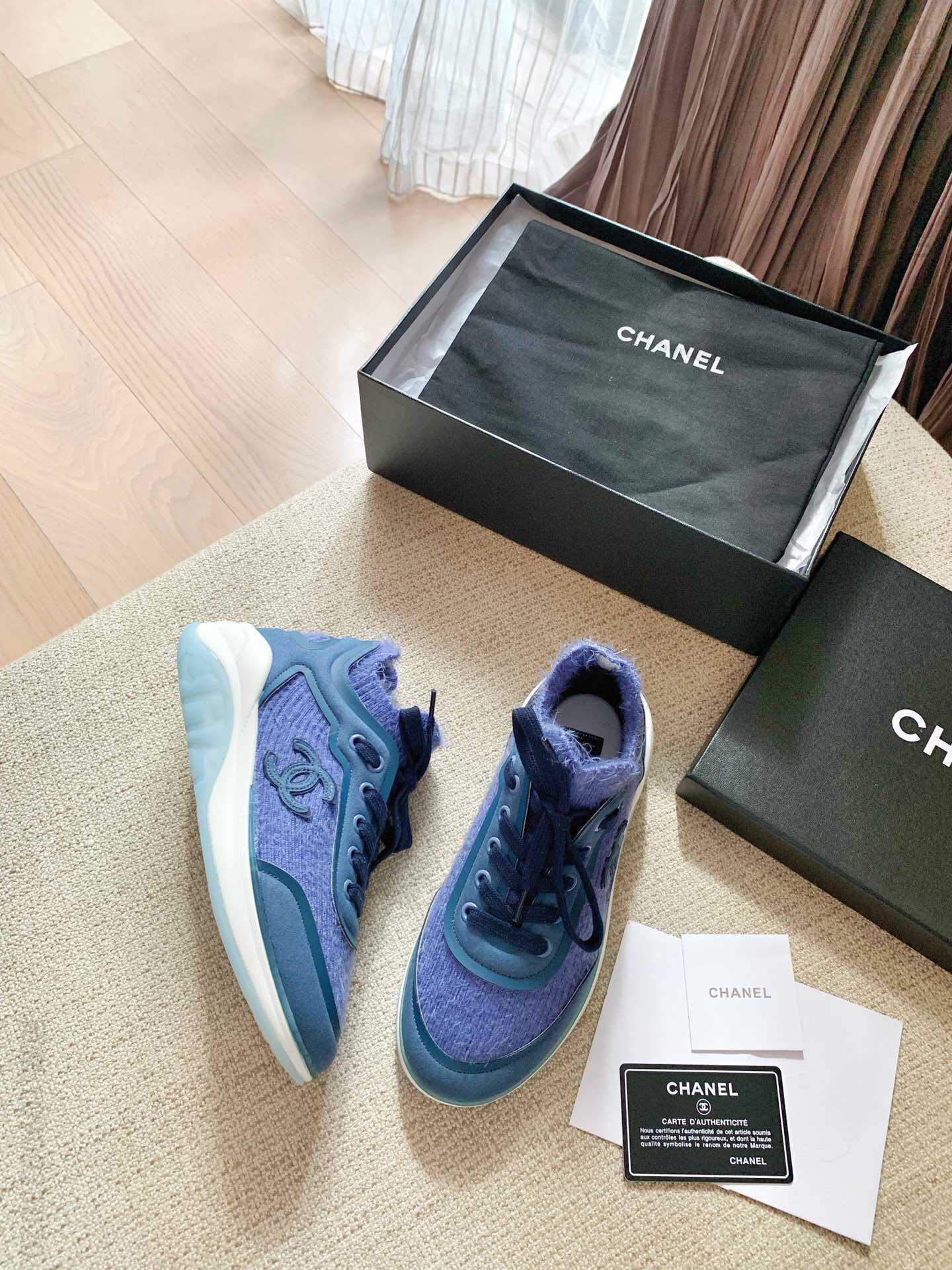 chanel香奈儿 小香新款双C Logo色彩拼接 空气感轻便羊毛运动跑鞋