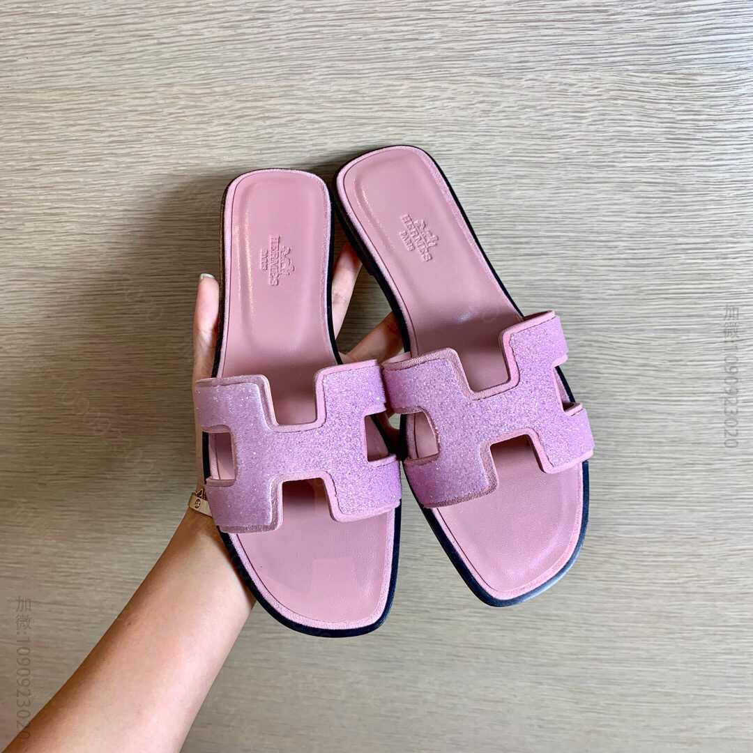 爱马仕HERMES 黑钻灰钻粉钻平底女士凉鞋