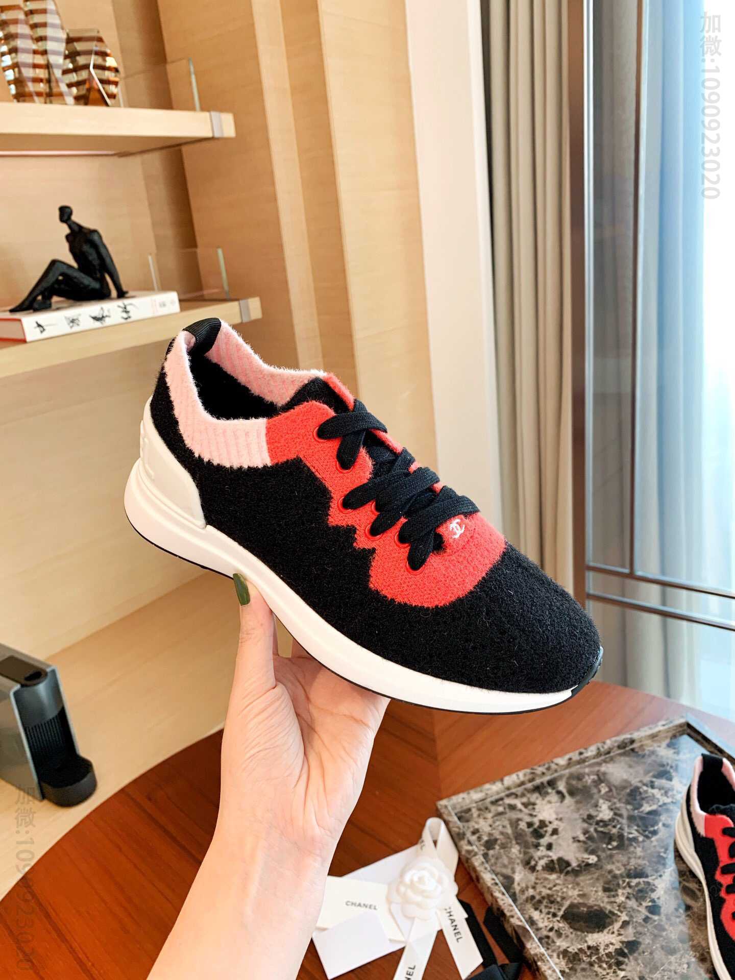 CHANEL香奈儿 小香新款双C Logo羊毛线针织色彩拼接 空气感轻便运动跑鞋