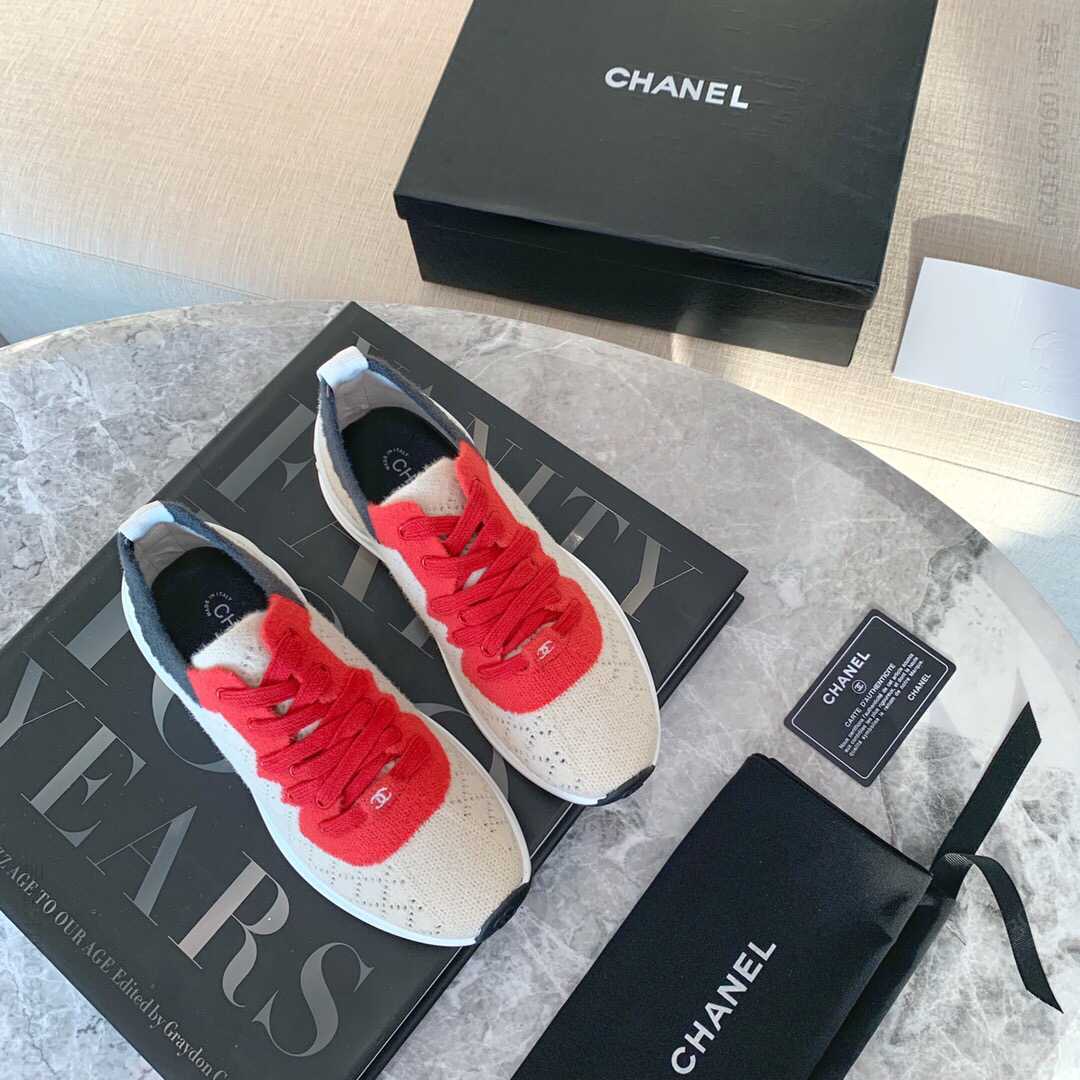 CHANEL香奈儿 小香新款双C Logo羊毛线针织色彩拼接 空气感轻便运动跑鞋
