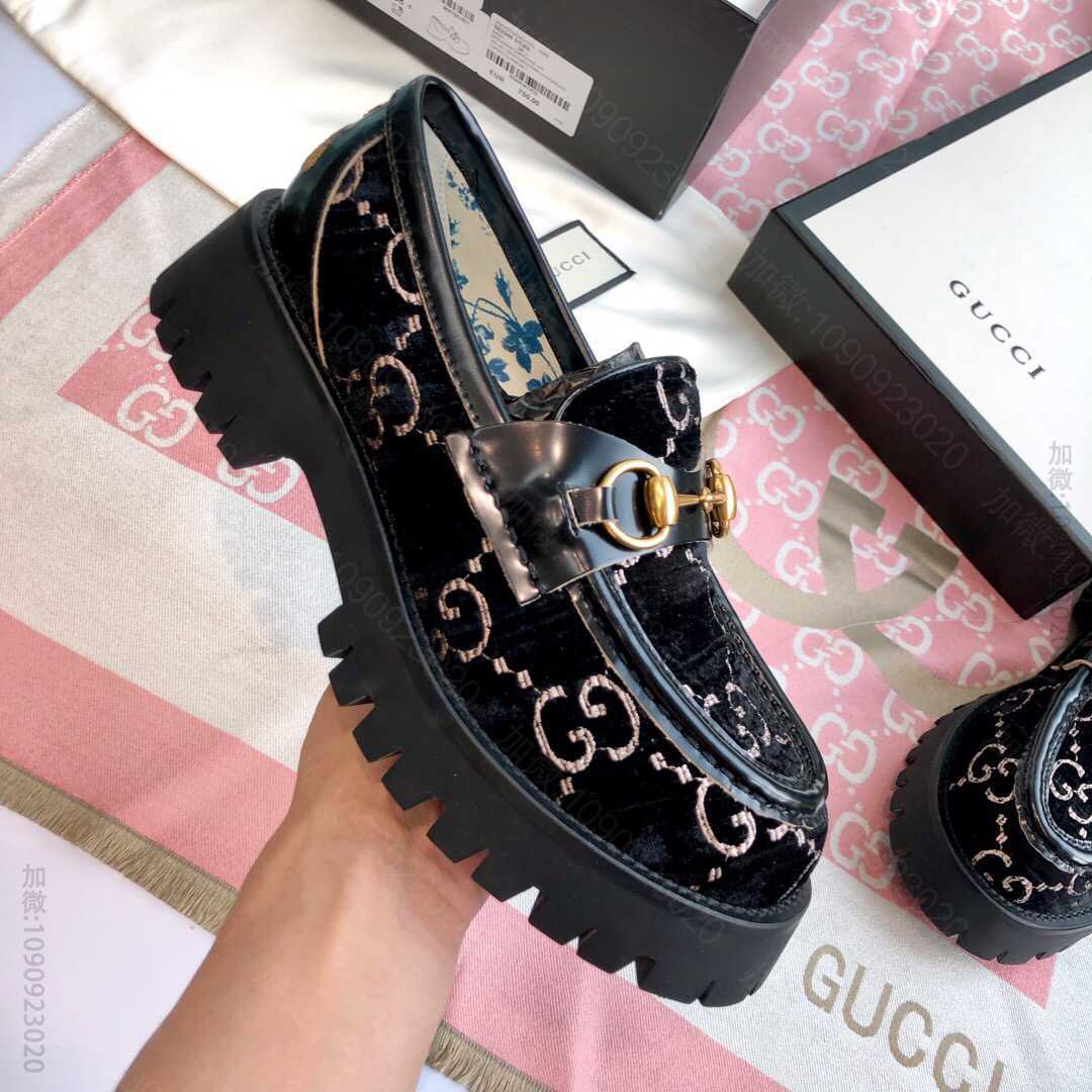 Gucci古驰 老爹松糕底搭配G家经典标志性马衔扣女款乐福鞋皮鞋