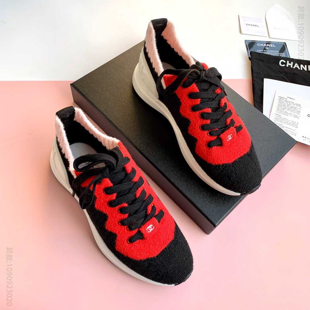 CHANEL香奈儿 小香新款双C Logo羊毛线针织色彩拼接 空气感轻便运动跑鞋