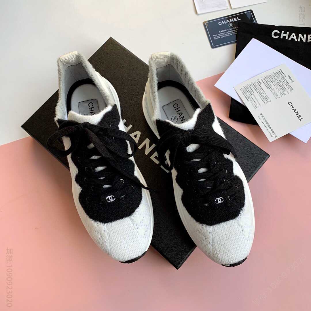 CHANEL香奈儿 小香新款双C Logo羊毛线针织色彩拼接 空气感轻便运动跑鞋