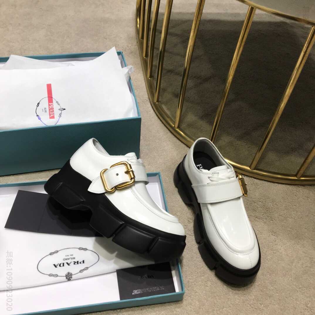 PRADA 普拉达 开边珠小牛皮 +哑光牛皮内里+ TPU发泡大底搭扣厚底鞋松糕鞋